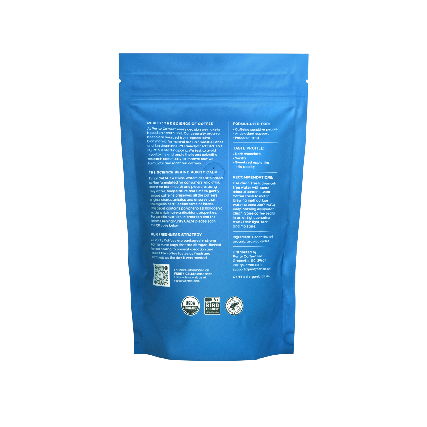 Purity- CALM: Decaf Whole Bean Coffee - 12oz Bag